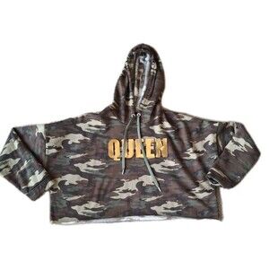 Camouflage QUEEN Cropped Hooded Sweatshirt Size 3X Stella Viva Streetwear